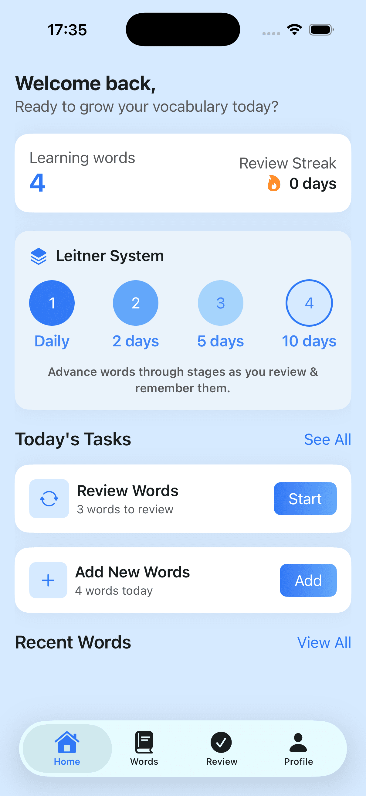 VocaBuddy App Home Screen
